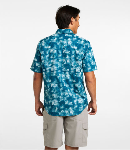 L.L.Bean Men's Tropicwear Shirt, Short-Sleeve Print Deepwater Blue Watercamo