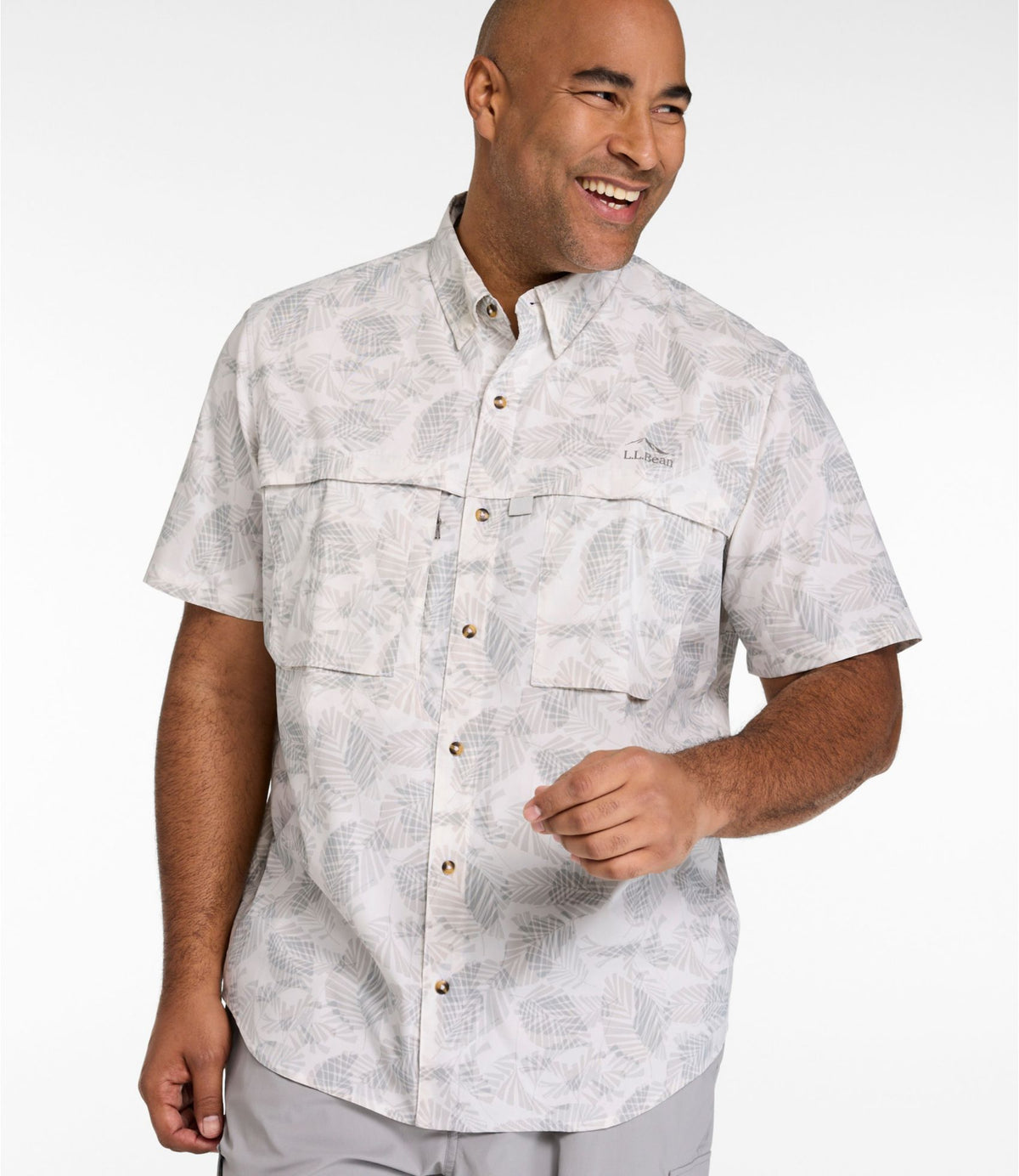 L.L.Bean Men's Tropicwear Shirt, Short-Sleeve Print Deepwater Blue Watercamo