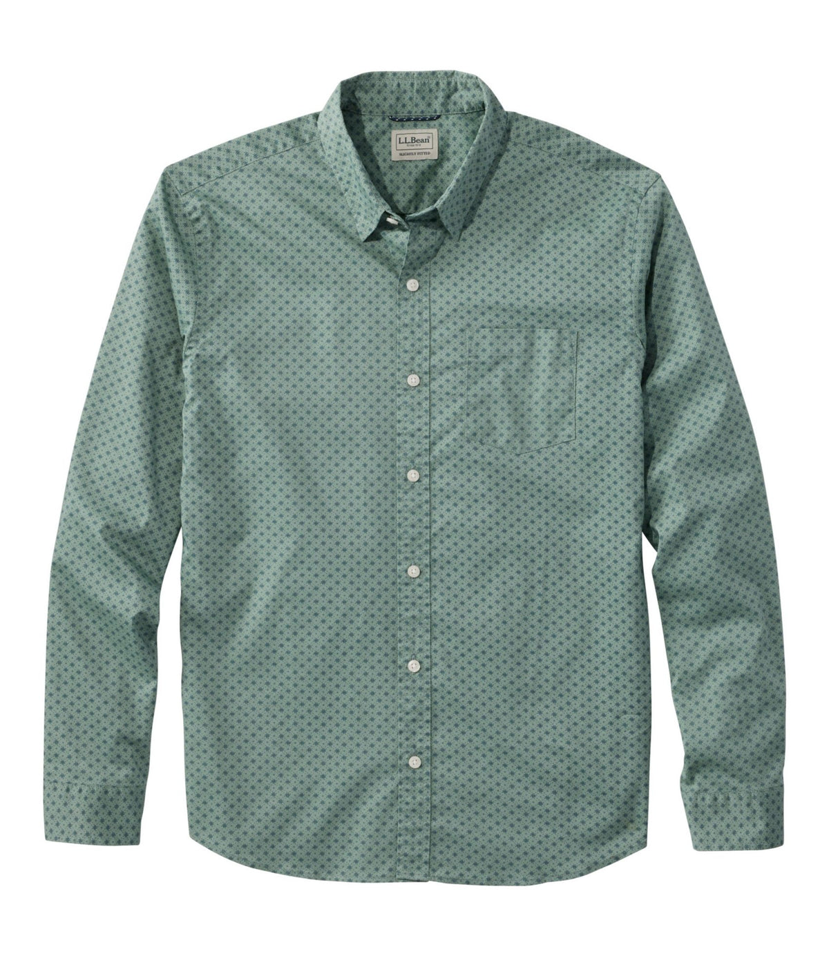 L.L.Bean Men's Comfort Stretch Performance® Shirt, Long-Sleeve, Slightly Fitted Untucked Fit, Print Faded Sage Lattice