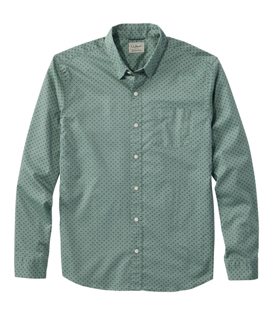 L.L.Bean Men's Comfort Stretch Performance® Shirt, Long-Sleeve, Slightly Fitted Untucked Fit, Print Faded Sage Lattice