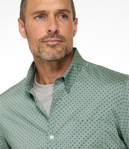 L.L.Bean Men's Comfort Stretch Performance® Shirt, Long-Sleeve, Slightly Fitted Untucked Fit, Print Faded Sage Lattice