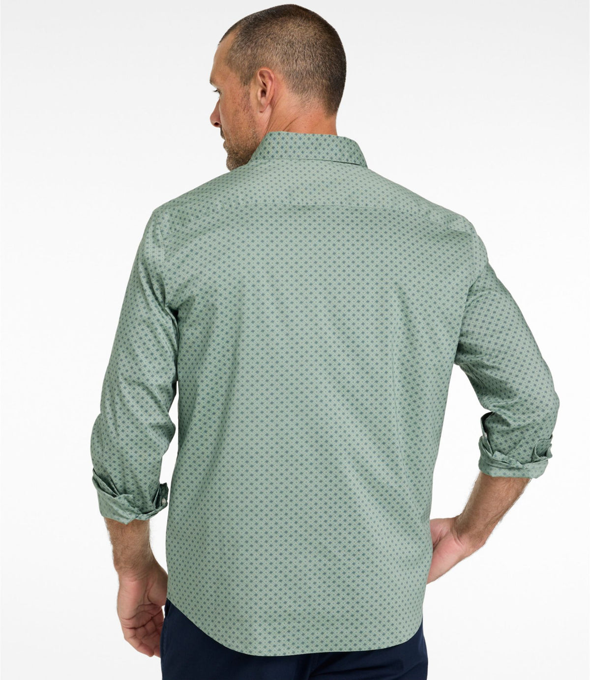 L.L.Bean Men's Comfort Stretch Performance® Shirt, Long-Sleeve, Slightly Fitted Untucked Fit, Print Faded Sage Lattice