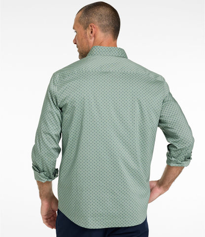 L.L.Bean Men's Comfort Stretch Performance® Shirt, Long-Sleeve, Slightly Fitted Untucked Fit, Print Faded Sage Lattice