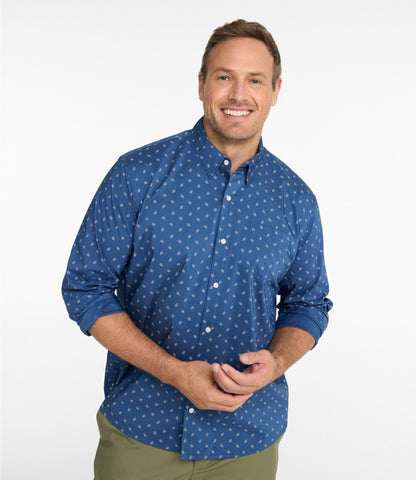 L.L.Bean Men's Comfort Stretch Performance® Shirt, Long-Sleeve, Slightly Fitted Untucked Fit, Print Faded Sage Lattice