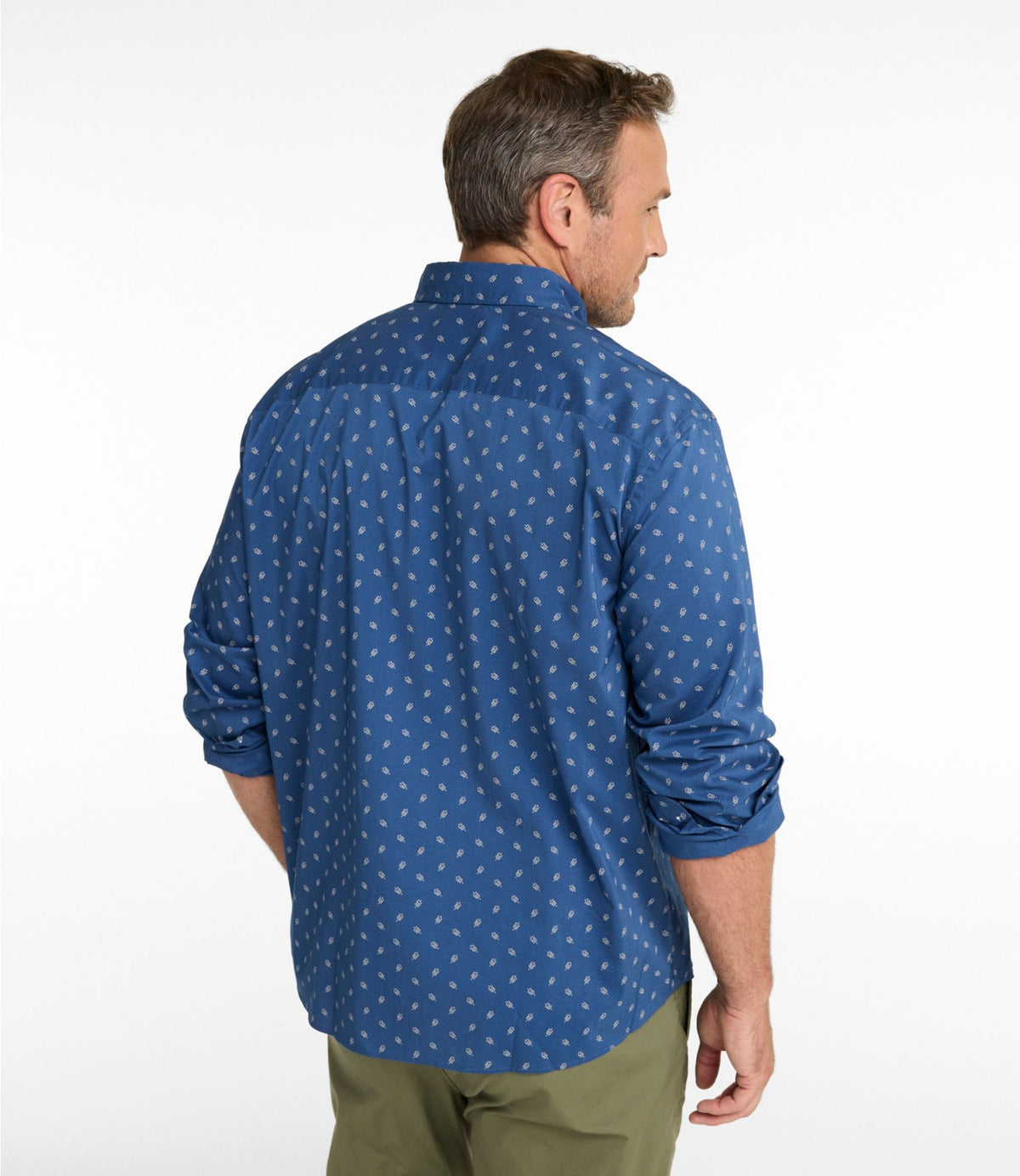 L.L.Bean Men's Comfort Stretch Performance® Shirt, Long-Sleeve, Slightly Fitted Untucked Fit, Print Faded Sage Lattice