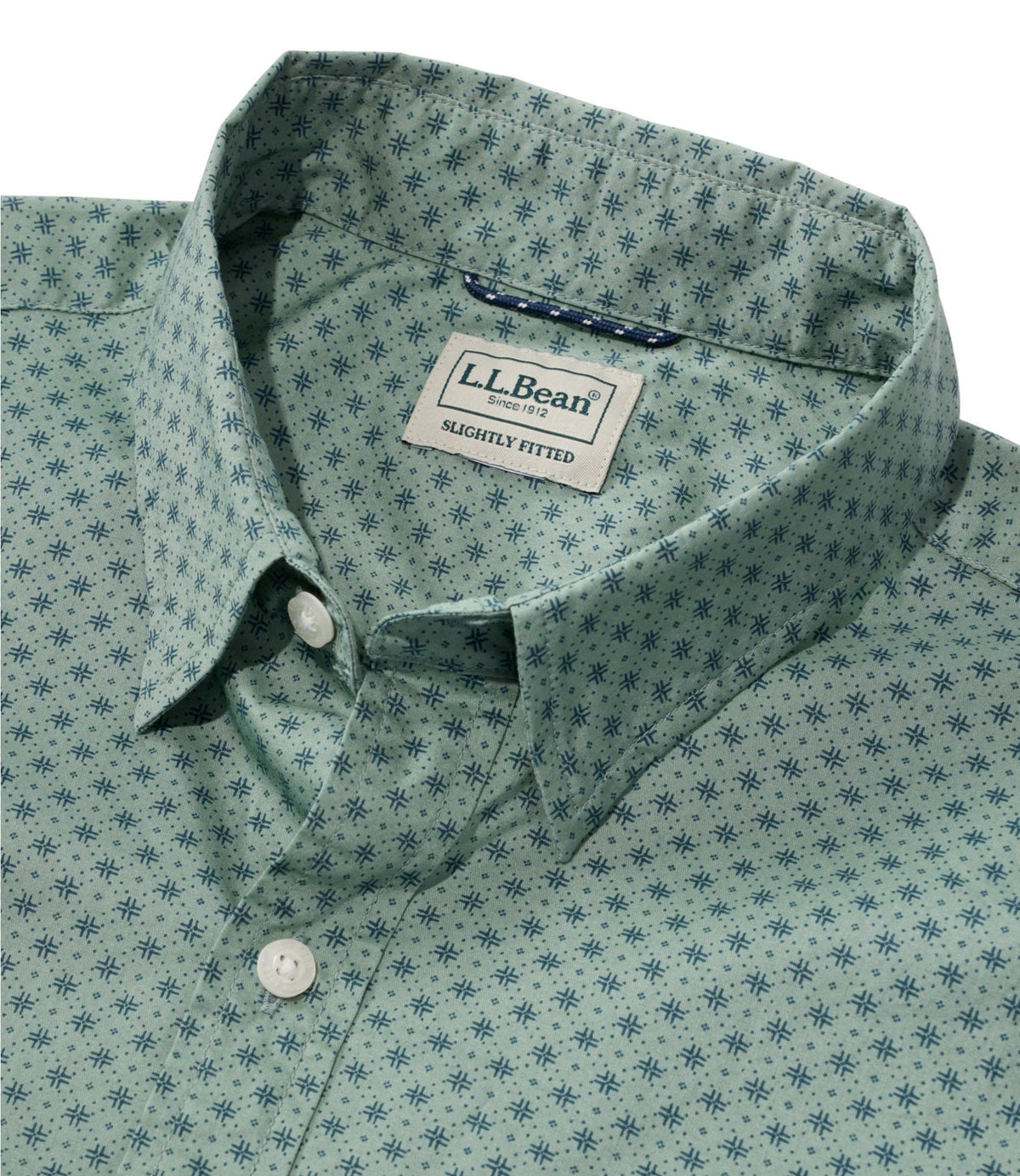 L.L.Bean Men's Comfort Stretch Performance® Shirt, Long-Sleeve, Slightly Fitted Untucked Fit, Print Faded Sage Lattice