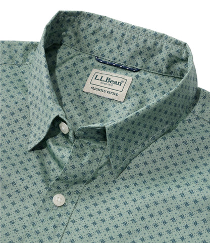 L.L.Bean Men's Comfort Stretch Performance® Shirt, Long-Sleeve, Slightly Fitted Untucked Fit, Print Faded Sage Lattice