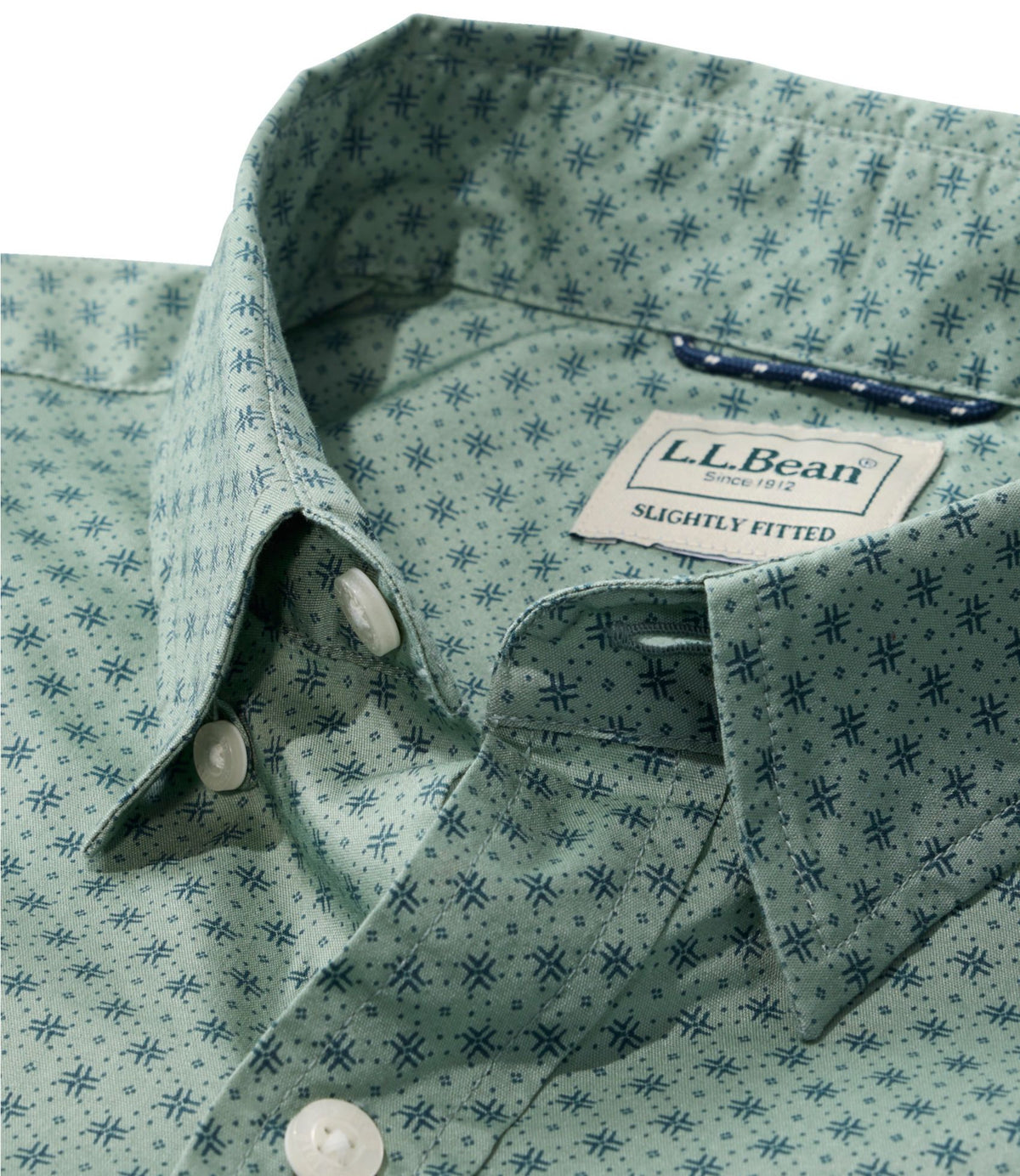 L.L.Bean Men's Comfort Stretch Performance® Shirt, Long-Sleeve, Slightly Fitted Untucked Fit, Print Faded Sage Lattice