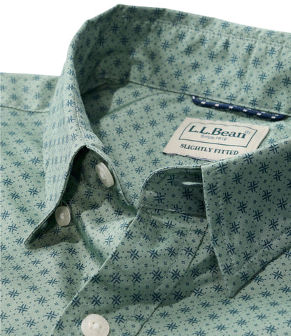 L.L.Bean Men's Comfort Stretch Performance® Shirt, Long-Sleeve, Slightly Fitted Untucked Fit, Print Faded Sage Lattice