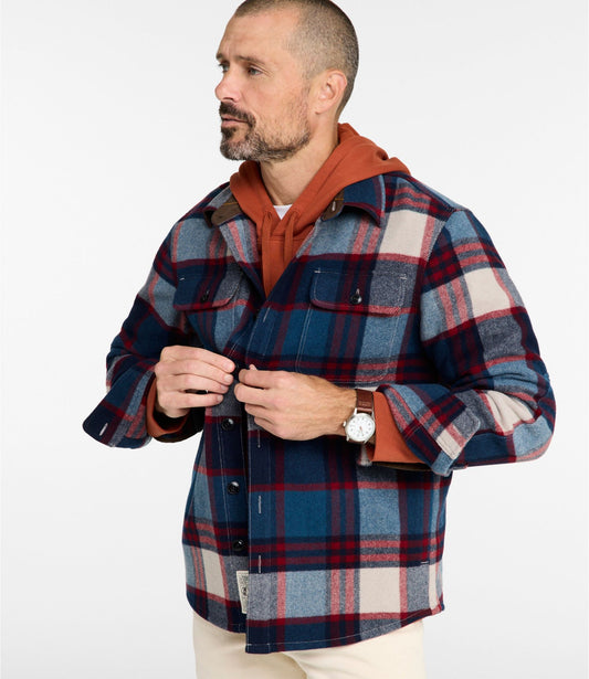 L.L.Bean Men's Signature Wool Workshirt, Plaid Iron Blue