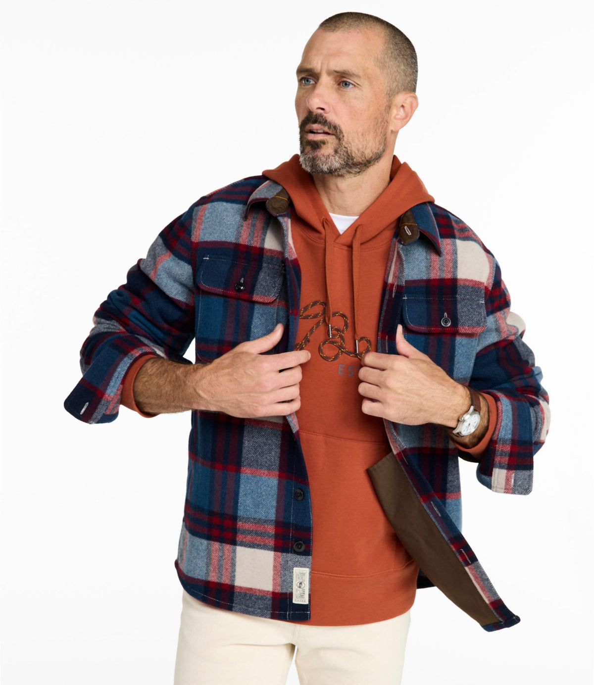 L.L.Bean Men's Signature Wool Workshirt, Plaid Iron Blue