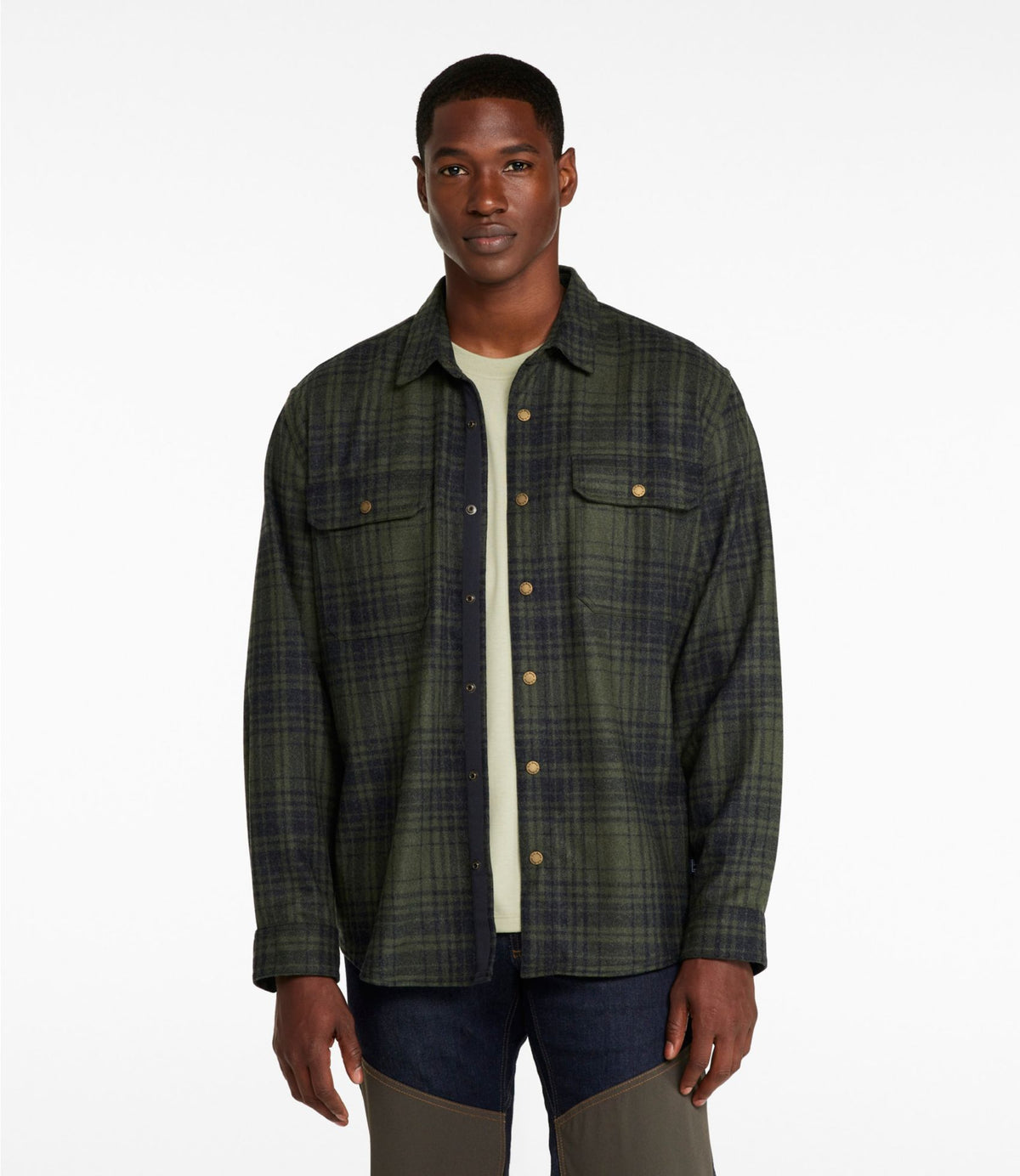 L.L.Bean Men's Maine Guide Lightweight Wool Field Shirt, Plaid Forest Shade Plaid