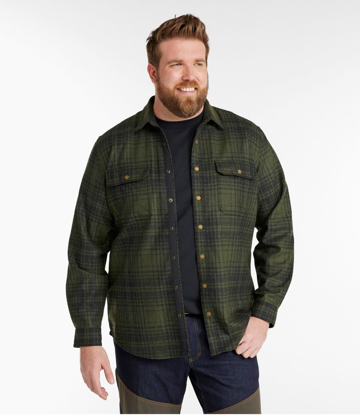 L.L.Bean Men's Maine Guide Lightweight Wool Field Shirt, Plaid Forest Shade Plaid