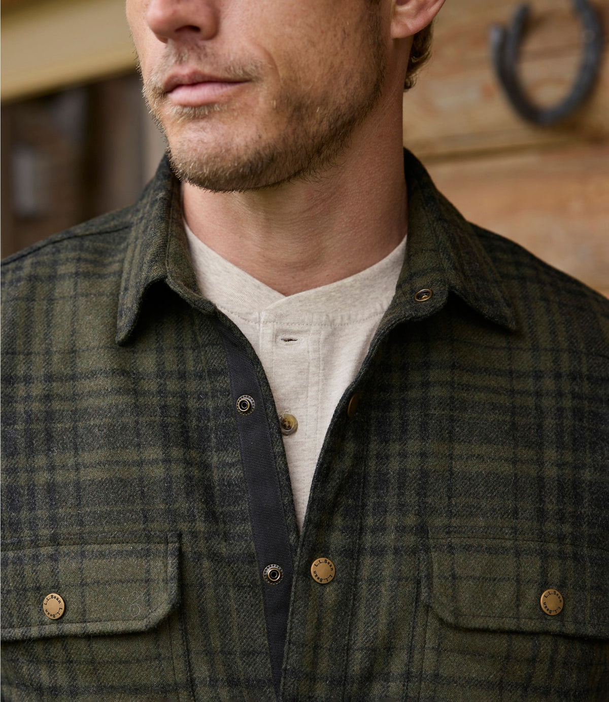 L.L.Bean Men's Maine Guide Lightweight Wool Field Shirt, Plaid Forest Shade Plaid