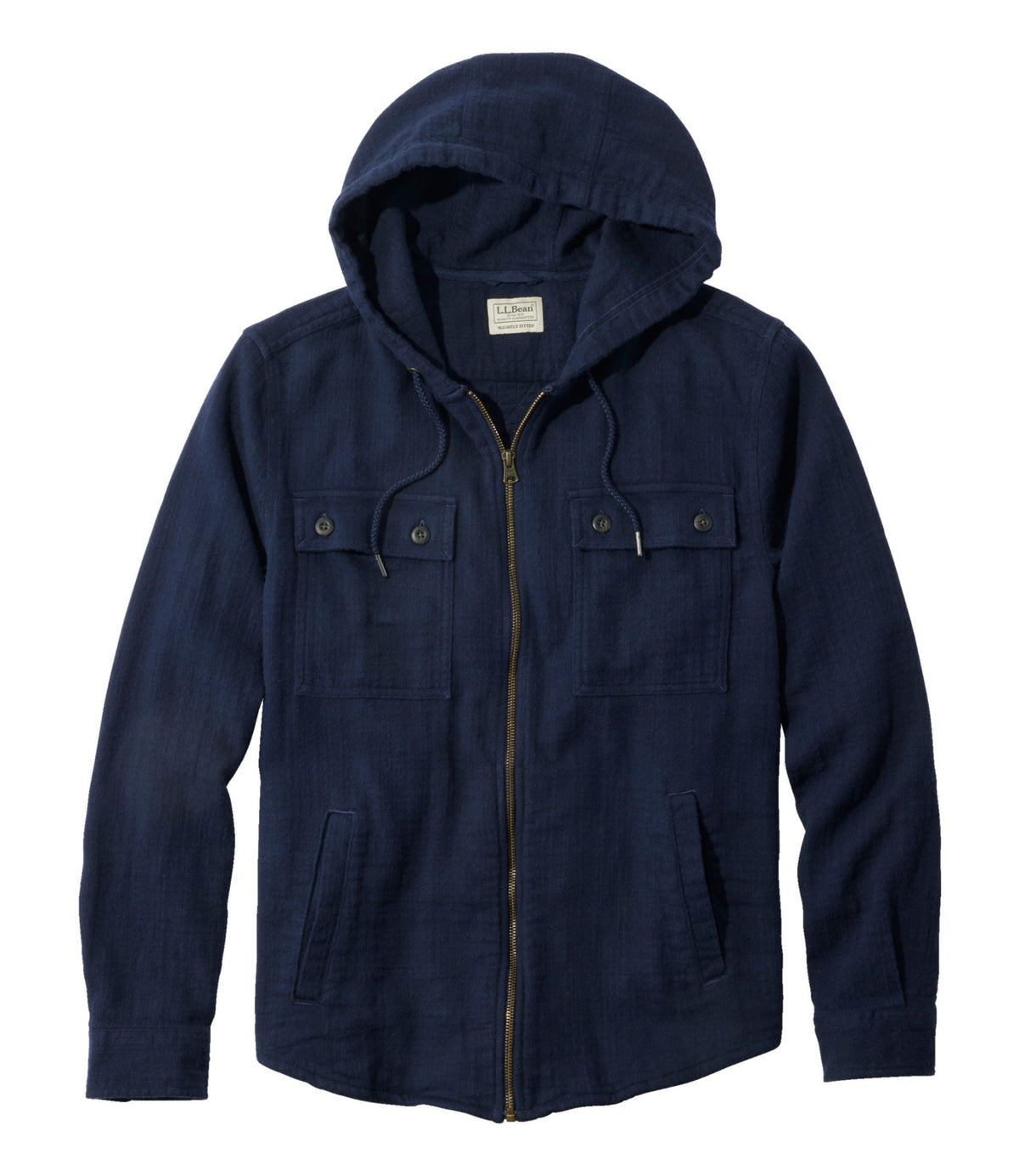 L.L.Bean Men's 1912 Field Flannel Shirt, Hooded, Slightly Fitted Untucked Fit Classic Navy