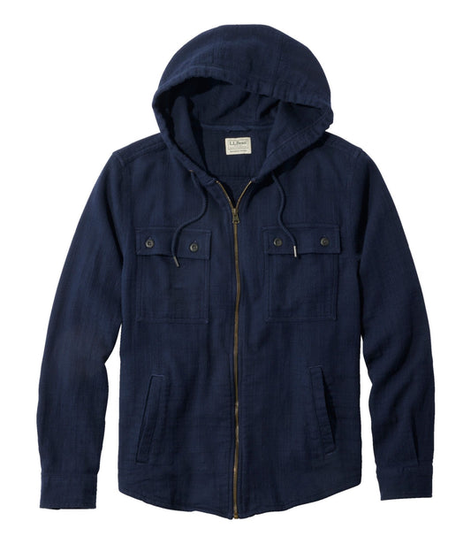 L.L.Bean Men's 1912 Field Flannel Shirt, Hooded, Slightly Fitted Untucked Fit Classic Navy