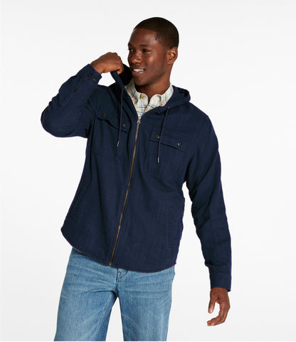 L.L.Bean Men's 1912 Field Flannel Shirt, Hooded, Slightly Fitted Untucked Fit Classic Navy