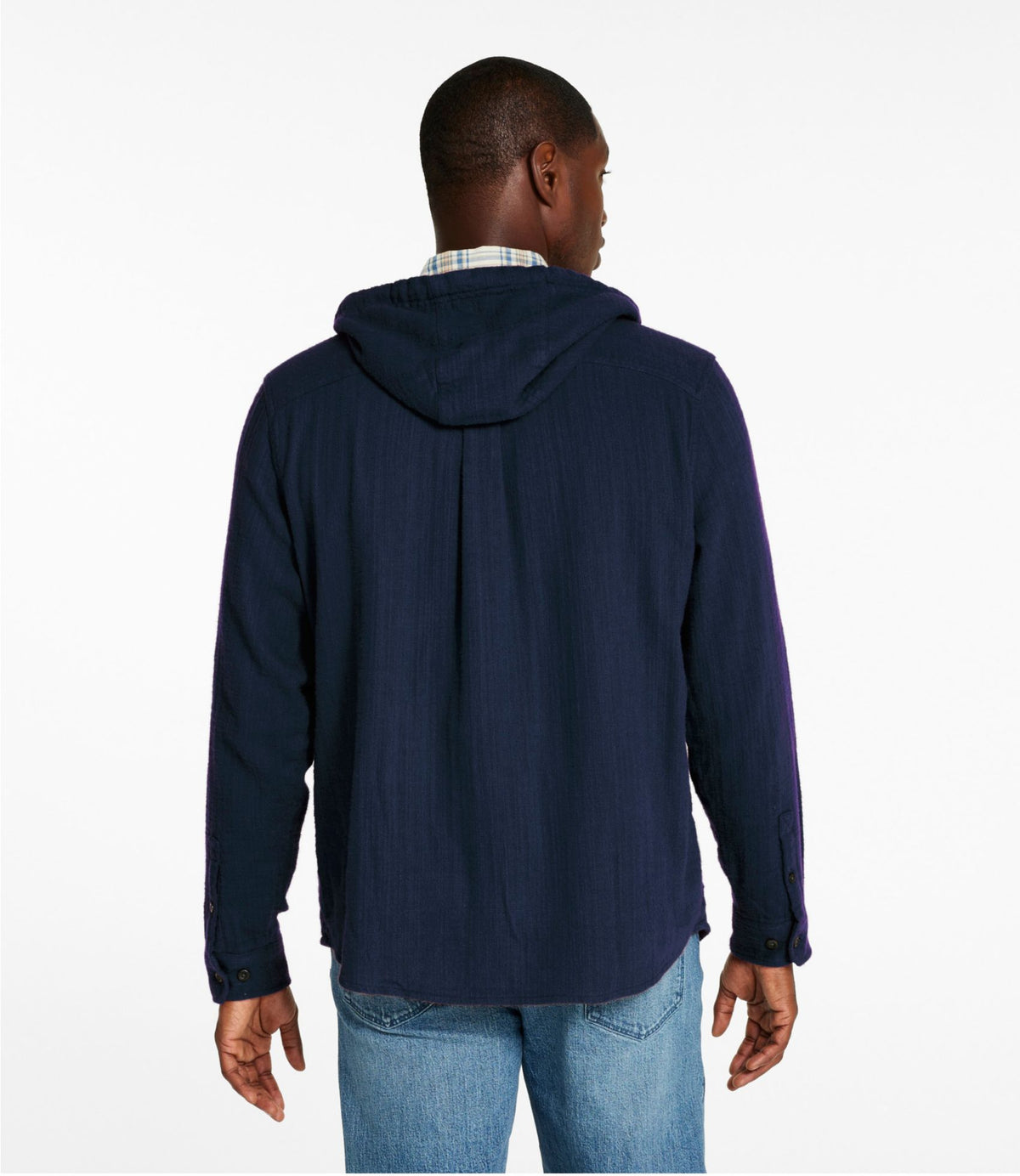 L.L.Bean Men's 1912 Field Flannel Shirt, Hooded, Slightly Fitted Untucked Fit Classic Navy
