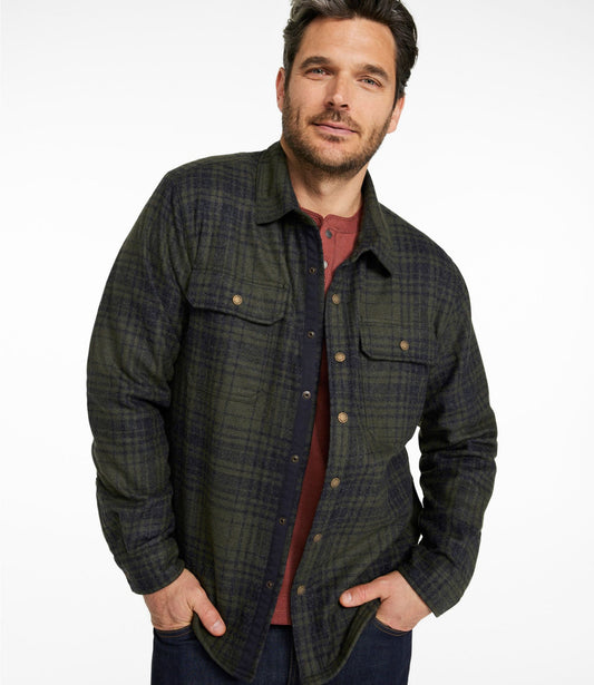 L.L.Bean Men's Maine Guide Lightweight Lined Wool Field Shirt, Plaid Forest Shade Plaid