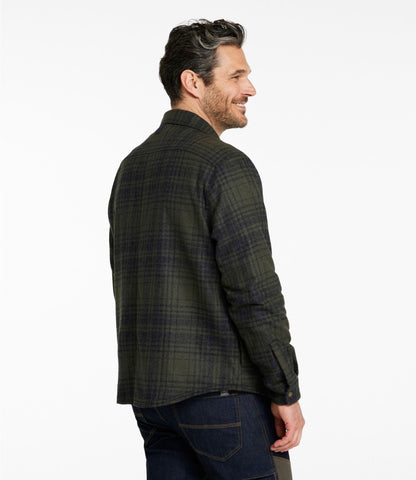L.L.Bean Men's Maine Guide Lightweight Lined Wool Field Shirt, Plaid Forest Shade Plaid