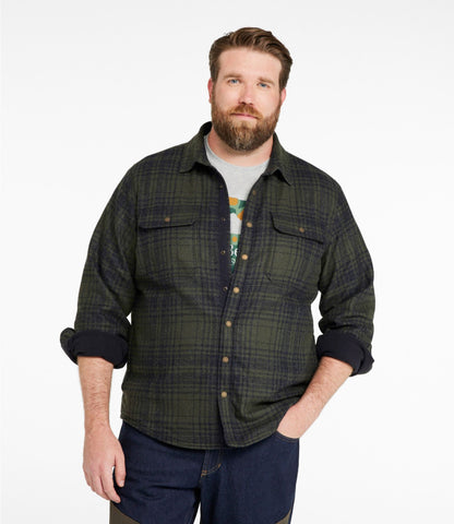 L.L.Bean Men's Maine Guide Lightweight Lined Wool Field Shirt, Plaid Forest Shade Plaid