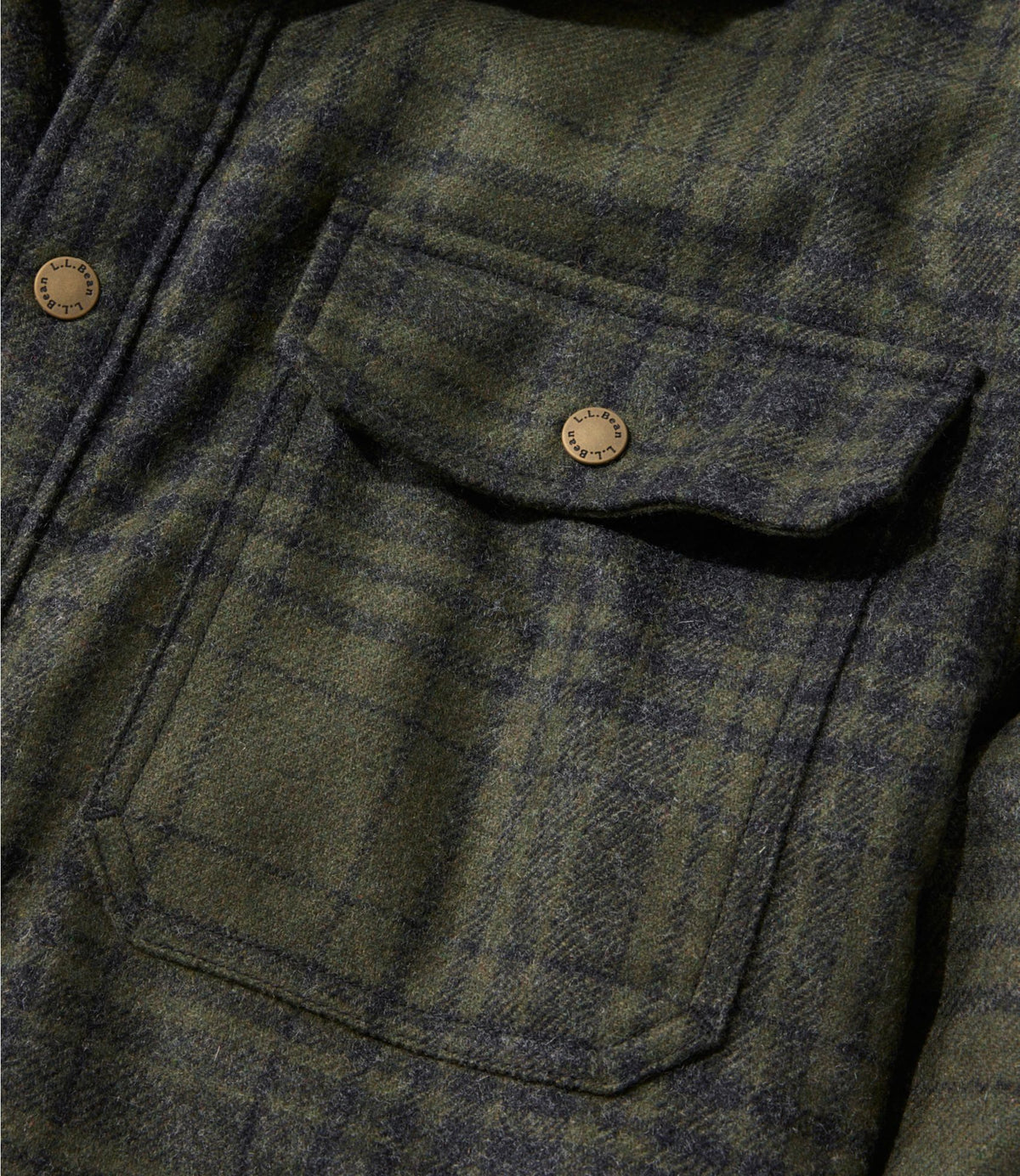L.L.Bean Men's Maine Guide Lightweight Lined Wool Field Shirt, Plaid Forest Shade Plaid