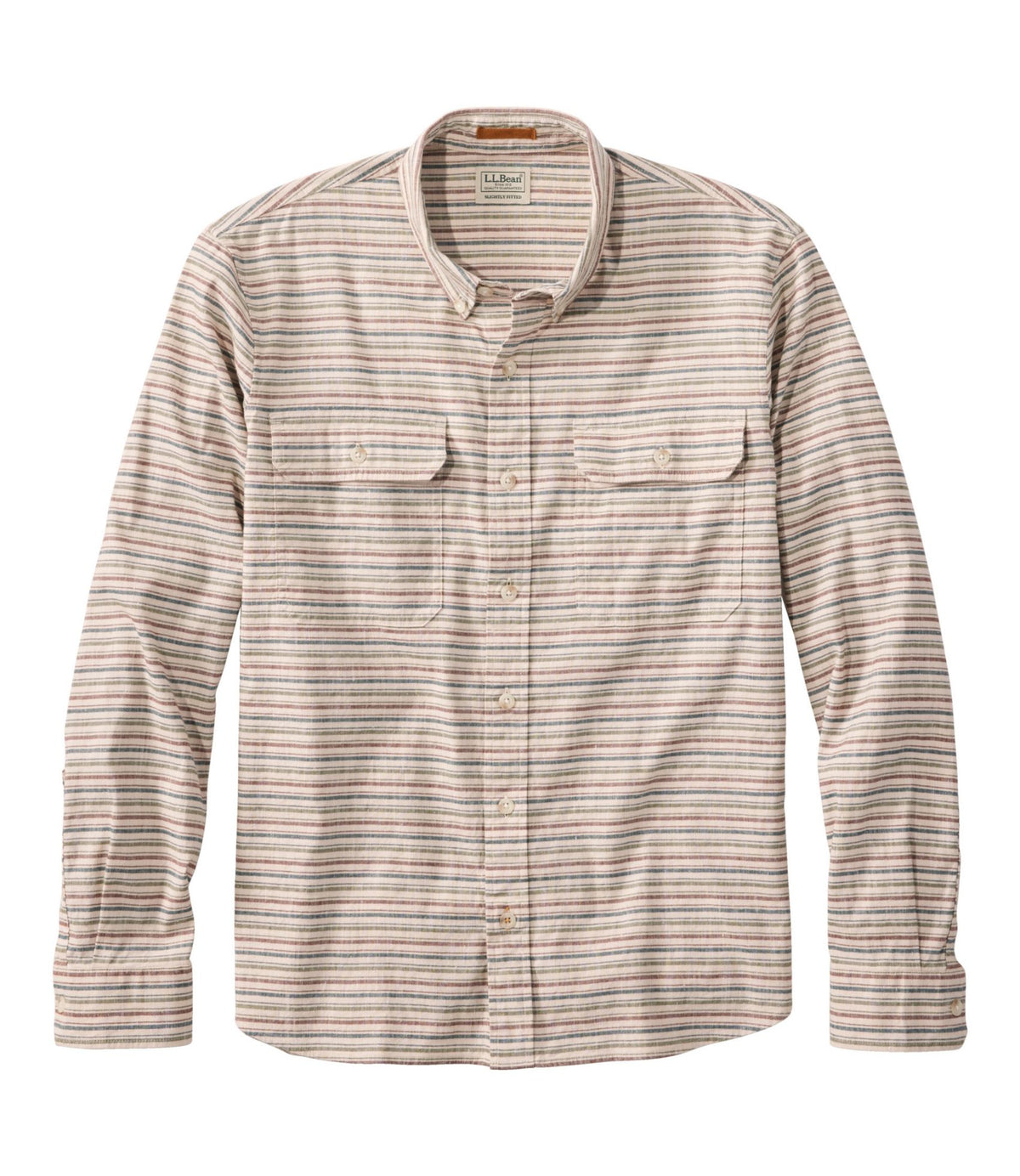 L.L.Bean Men's Stonecoast Hemp Shirt, Long-Sleeve, Slightly Fitted Untucked Fit, Stripe Silver Birch