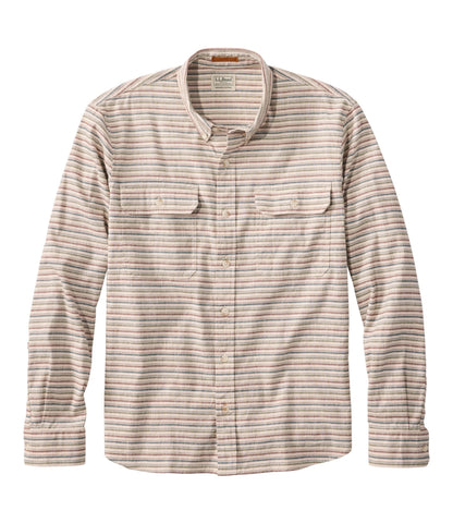 L.L.Bean Men's Stonecoast Hemp Shirt, Long-Sleeve, Slightly Fitted Untucked Fit, Stripe Silver Birch
