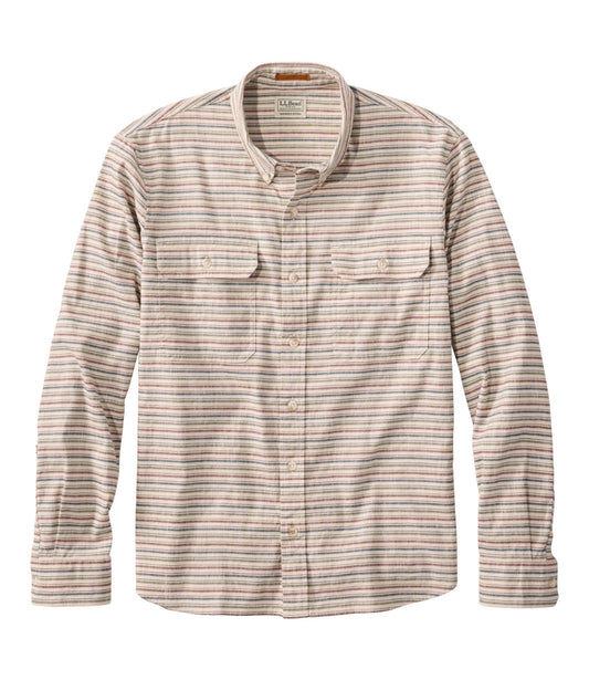 L.L.Bean Men's Stonecoast Hemp Shirt, Long-Sleeve, Slightly Fitted Untucked Fit, Stripe Silver Birch