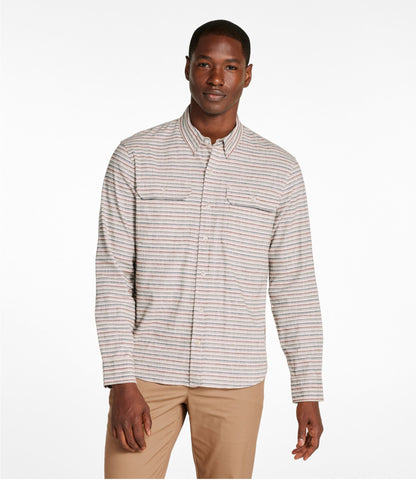 L.L.Bean Men's Stonecoast Hemp Shirt, Long-Sleeve, Slightly Fitted Untucked Fit, Stripe Silver Birch