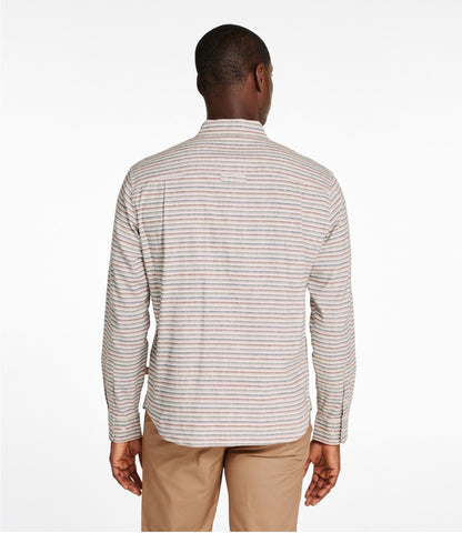 L.L.Bean Men's Stonecoast Hemp Shirt, Long-Sleeve, Slightly Fitted Untucked Fit, Stripe Silver Birch