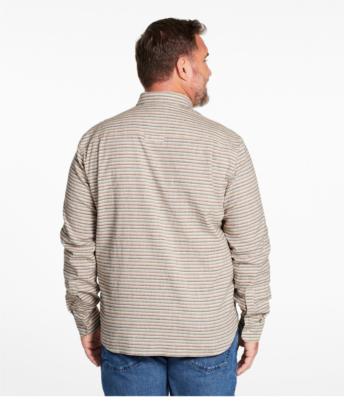 L.L.Bean Men's Stonecoast Hemp Shirt, Long-Sleeve, Slightly Fitted Untucked Fit, Stripe Silver Birch