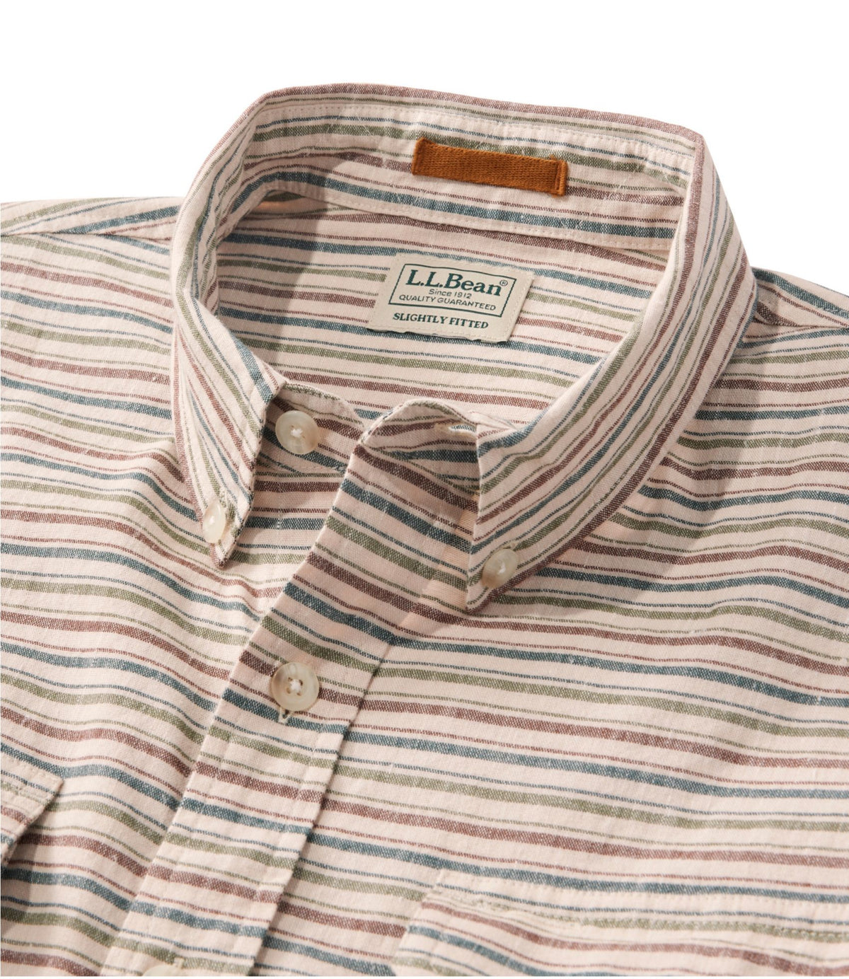 L.L.Bean Men's Stonecoast Hemp Shirt, Long-Sleeve, Slightly Fitted Untucked Fit, Stripe Silver Birch
