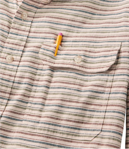 L.L.Bean Men's Stonecoast Hemp Shirt, Long-Sleeve, Slightly Fitted Untucked Fit, Stripe Silver Birch