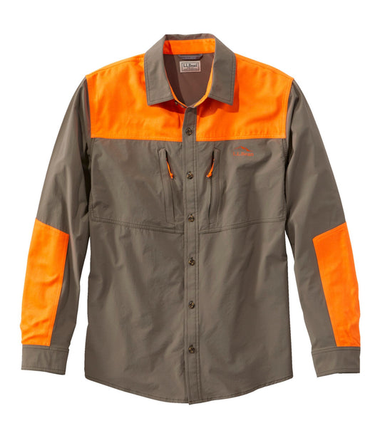 L.L.Bean Men's Technical Stretch Upland Shirt with No Fly Zone Ash/Hunter Orange
