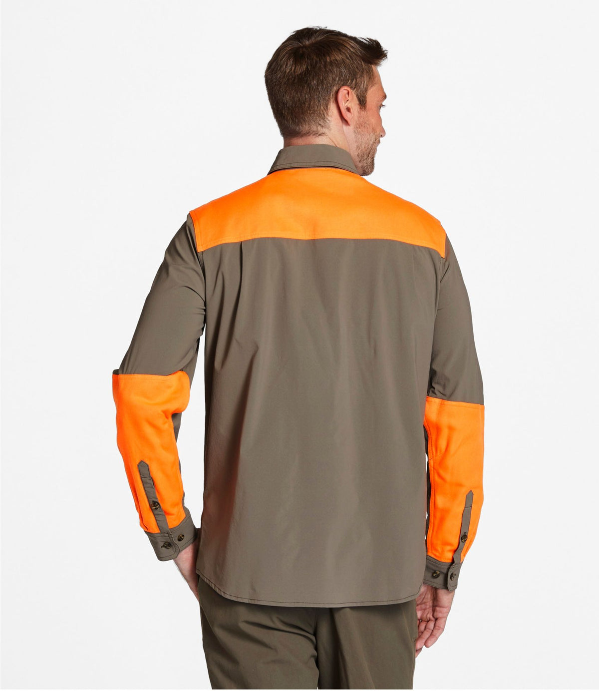 L.L.Bean Men's Technical Stretch Upland Shirt with No Fly Zone Ash/Hunter Orange