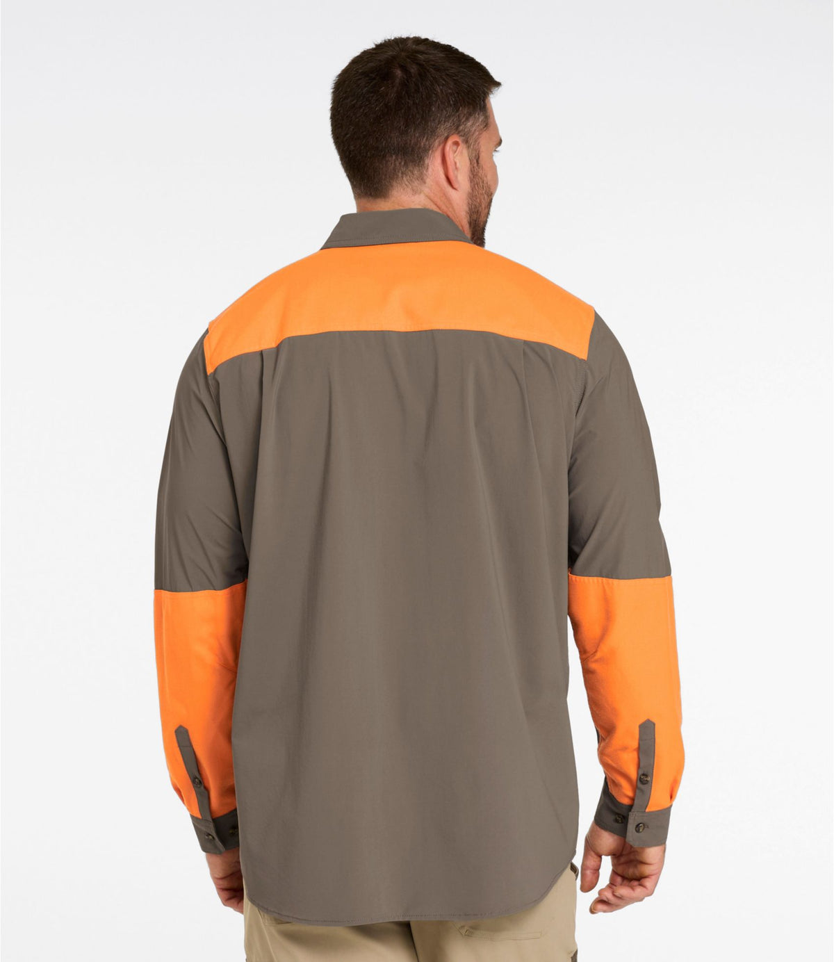 L.L.Bean Men's Technical Stretch Upland Shirt with No Fly Zone Ash/Hunter Orange