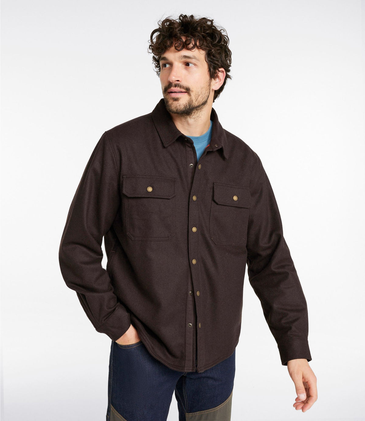 L.L.Bean Men's Maine Guide Lightweight Lined Wool Field Shirt Navy