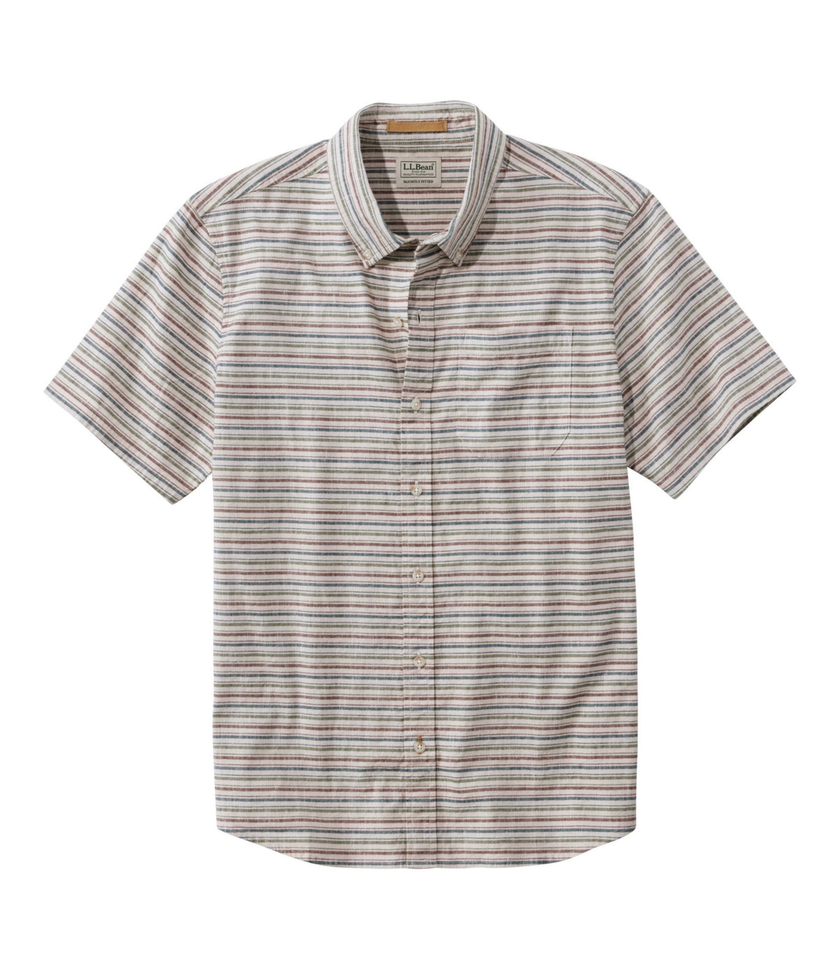 L.L.Bean Men's Stonecoast Hemp Shirt, Short-Sleeve, Slightly Fitted Untucked Fit, Stripe Silver Birch