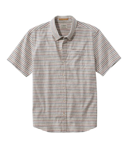 L.L.Bean Men's Stonecoast Hemp Shirt, Short-Sleeve, Slightly Fitted Untucked Fit, Stripe Silver Birch