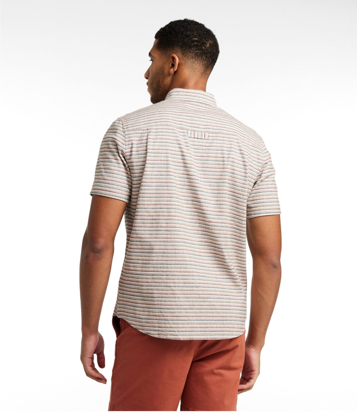 L.L.Bean Men's Stonecoast Hemp Shirt, Short-Sleeve, Slightly Fitted Untucked Fit, Stripe Silver Birch