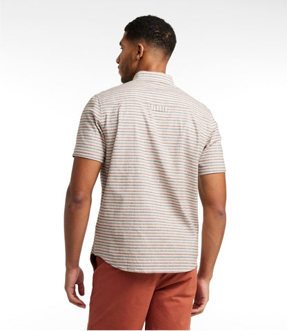 L.L.Bean Men's Stonecoast Hemp Shirt, Short-Sleeve, Slightly Fitted Untucked Fit, Stripe Silver Birch