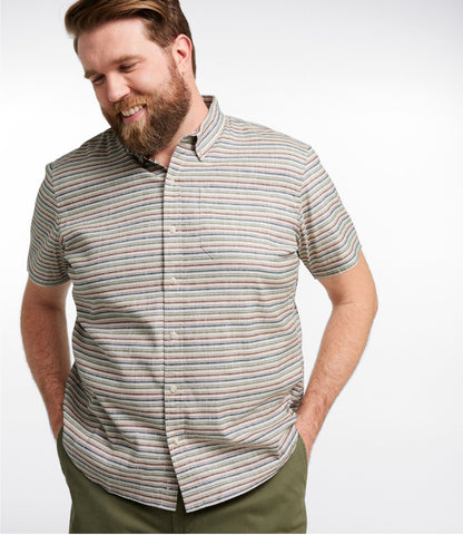 L.L.Bean Men's Stonecoast Hemp Shirt, Short-Sleeve, Slightly Fitted Untucked Fit, Stripe Silver Birch