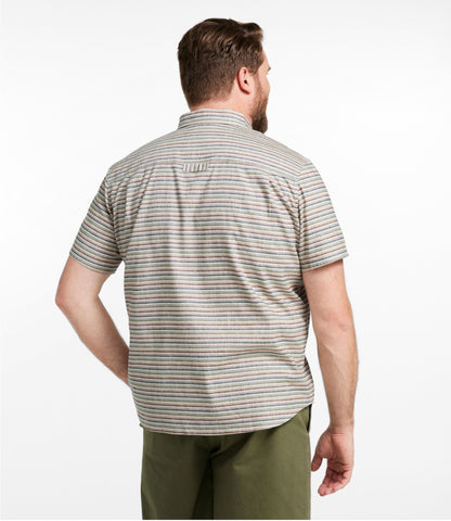 L.L.Bean Men's Stonecoast Hemp Shirt, Short-Sleeve, Slightly Fitted Untucked Fit, Stripe Silver Birch