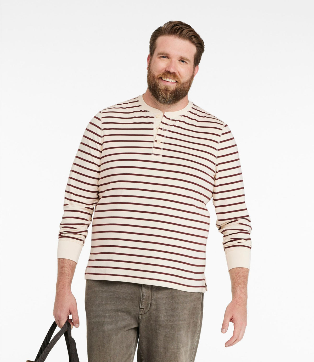 L.L.Bean Men's Signature Northwoods Henley, Long-Sleeve, Stripe Natural