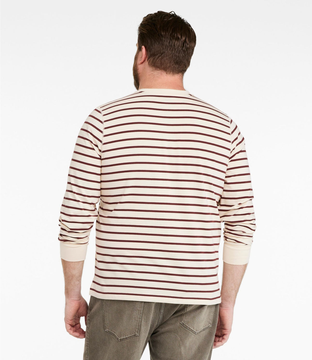 L.L.Bean Men's Signature Northwoods Henley, Long-Sleeve, Stripe Natural