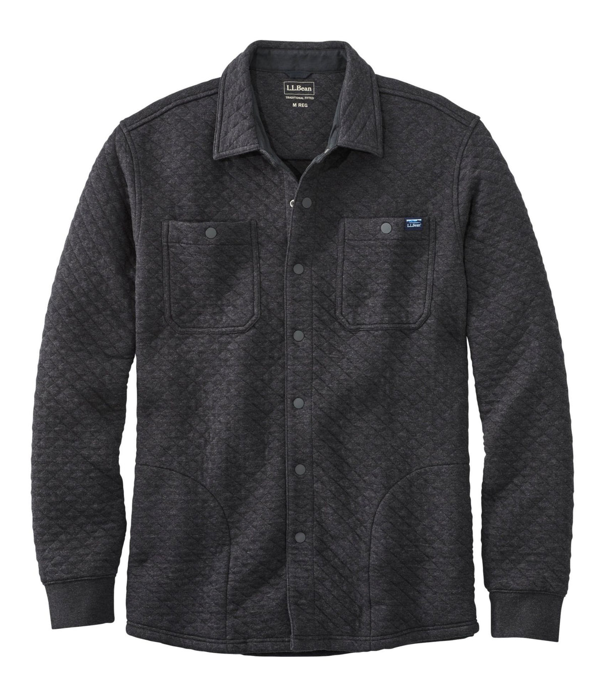 L.L.Bean Men's Quilted Sweatshirts, Snap Overshirt Dark Charcoal Heather