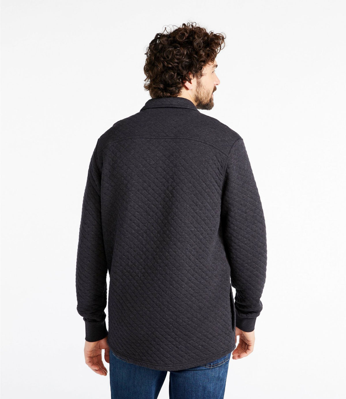 L.L.Bean Men's Quilted Sweatshirts, Snap Overshirt Dark Charcoal Heather