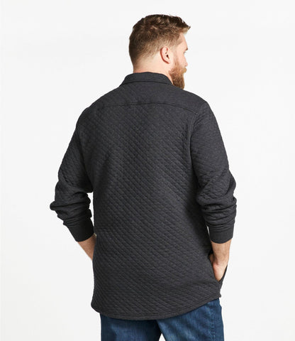 L.L.Bean Men's Quilted Sweatshirts, Snap Overshirt Dark Charcoal Heather