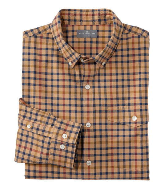 L.L.Bean Men's Signature Premium Pima Cotton Oxford Shirt, Long-Sleeve Barley Plaid